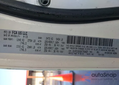 2019 Dodge Journey Se z USA, uszkodzony, nr VIN 3C4PDCBG3KT750657